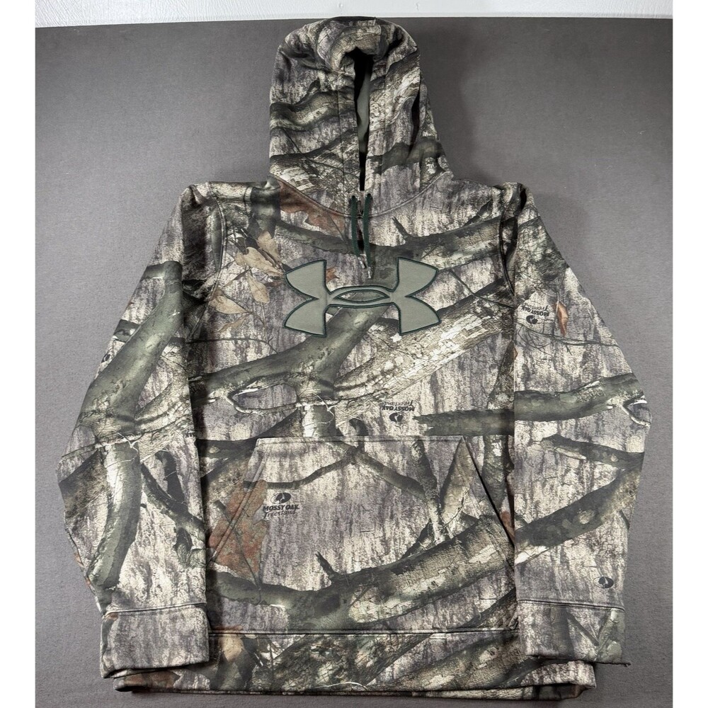 Under Armour Hoodie Mens Medium Mossy Oak Treestand Camo Pullover Sweatshirt - Picture 1 of 8